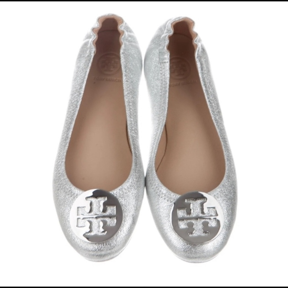 Tory Burch Silver Flats with Cream Insoles